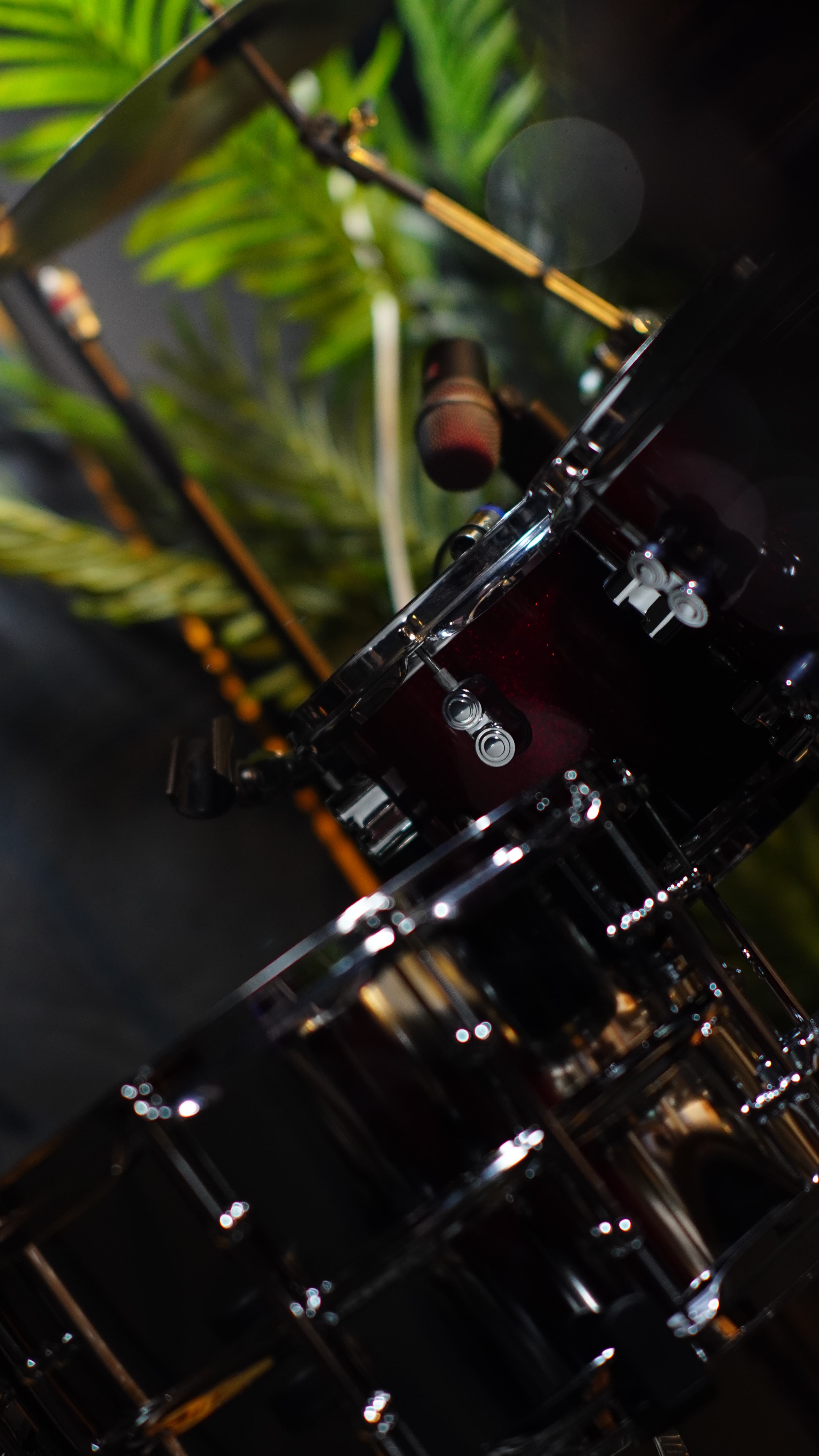 Detail of the drum kit cymbals