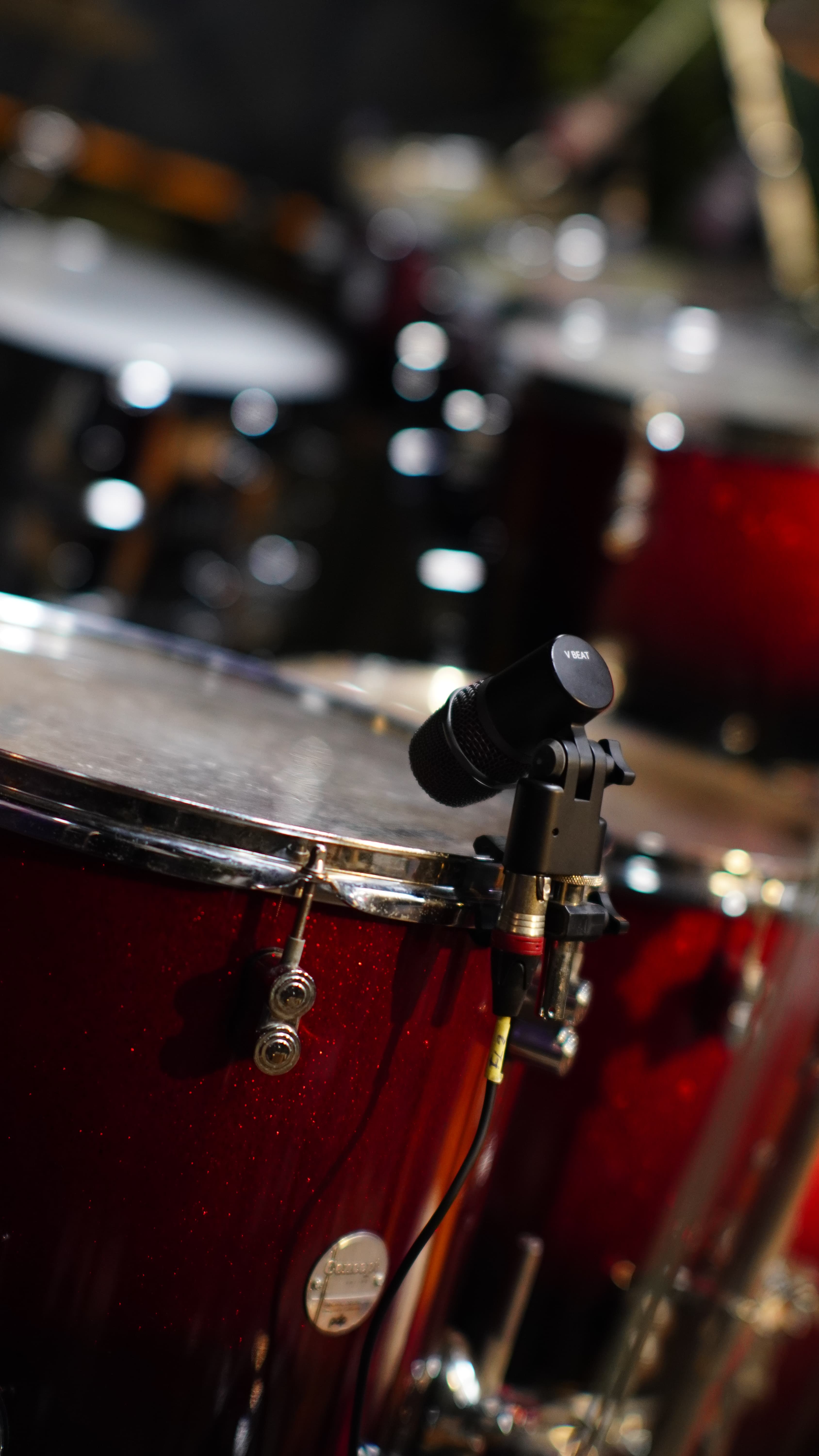Wider view of the drum kit